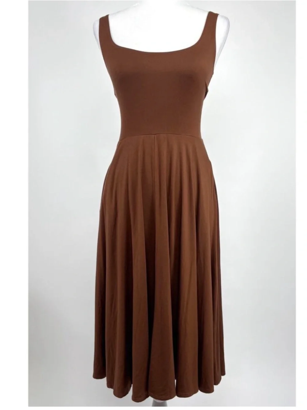Reformation Rou Knit Dress Brown Sleeveless Fit Flare Midi Dress small - Picture 2 of 9